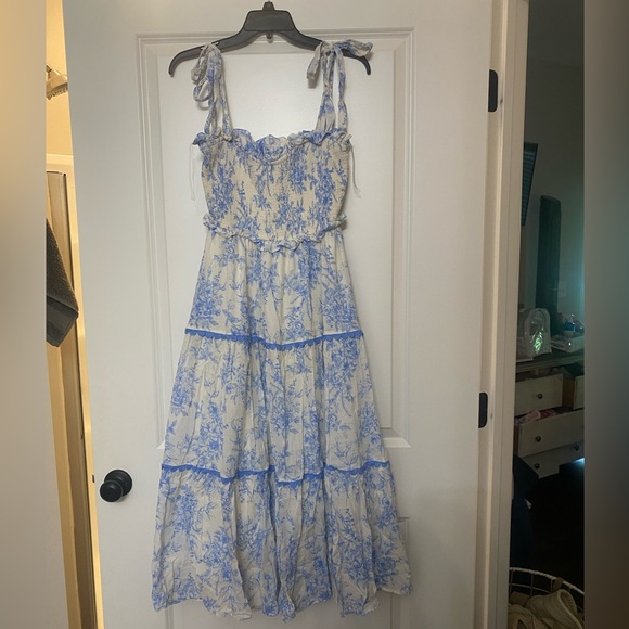 MEADOW SERENADE BLUE FLORAL TOILE MIDI DRESS - Picture 5 of 5